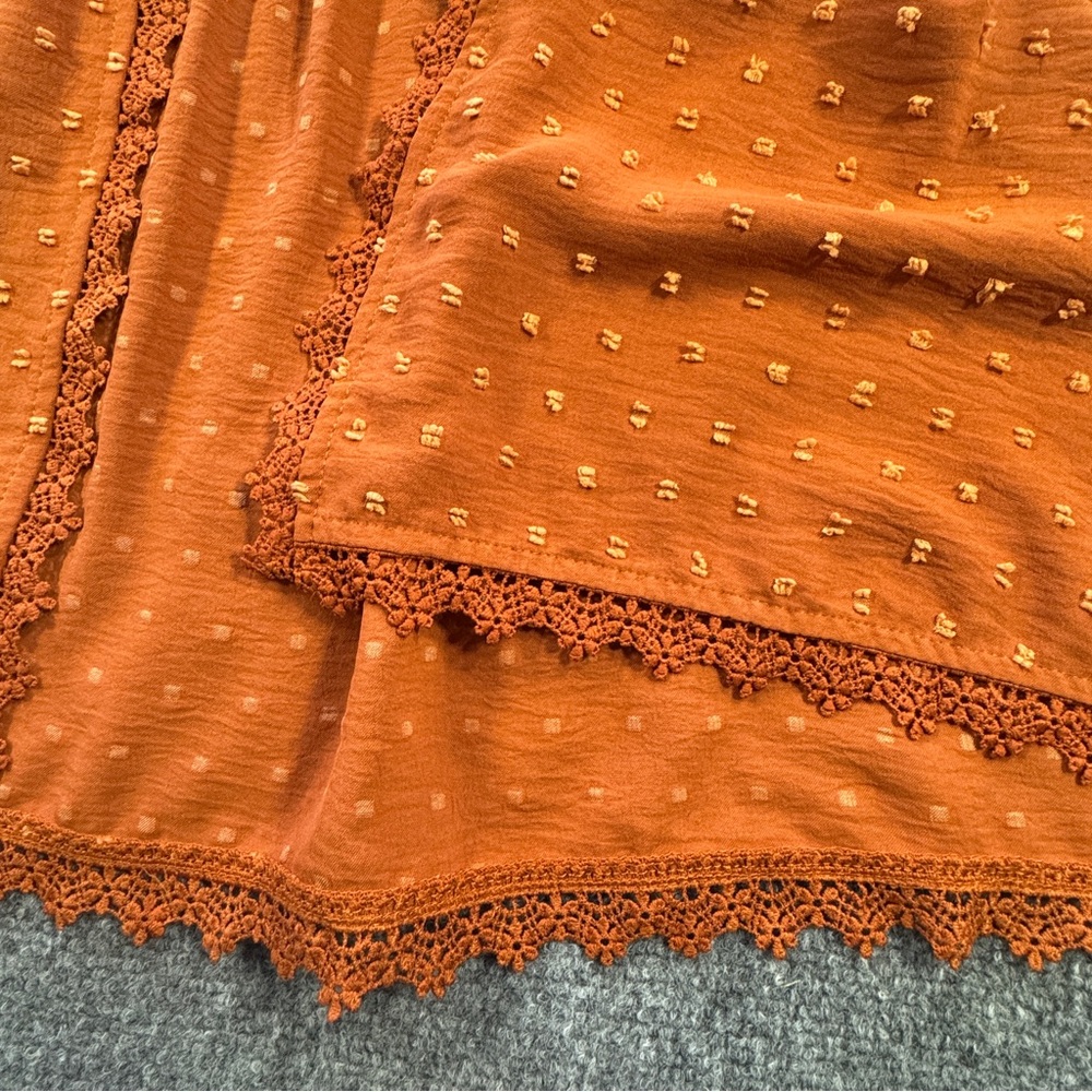 NWT Rust Boho Kimono Cardigan Lace Trim Sheer Cover Up Festival Size L - Picture 3 of 9